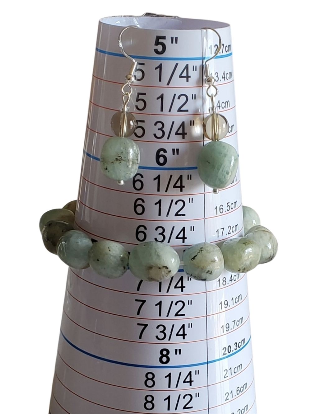 NEW Green Jadeite Bead Bracelet and Earrings Set